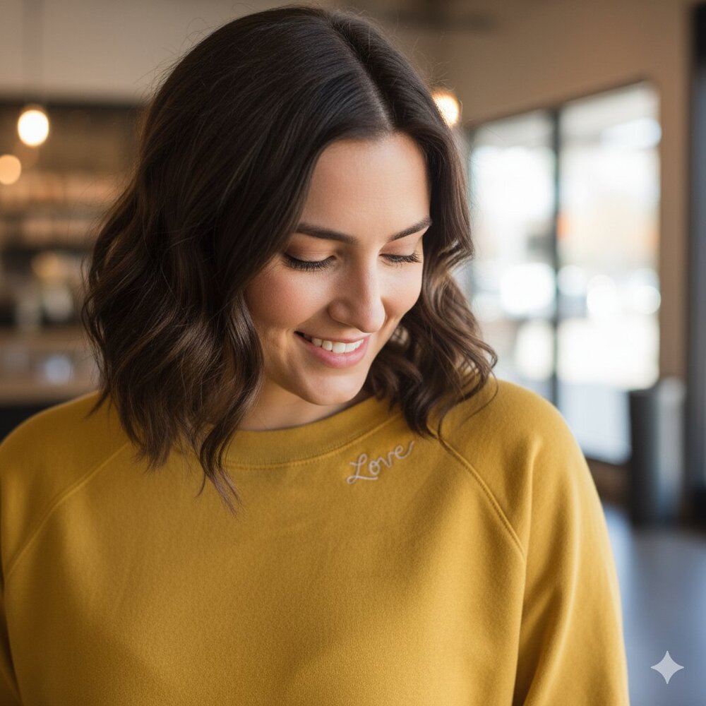 Gap "Love" Embroidered Raglan Sweatshirt Yellow